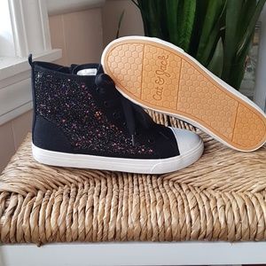 Black high top sneakers with glitter design